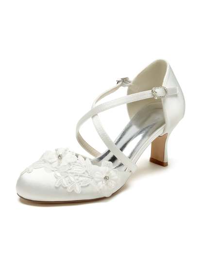 Bridal Shoes for Women with Applique and Pointed Toe in Mid Heel