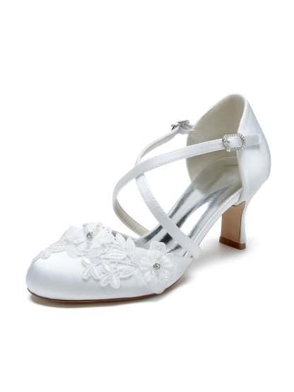 Bridal Shoes for Women with Applique and Pointed Toe in Mid Heel