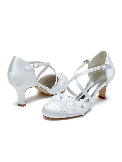 Bridal Shoes for Women with Applique and Pointed Toe in Mid Heel