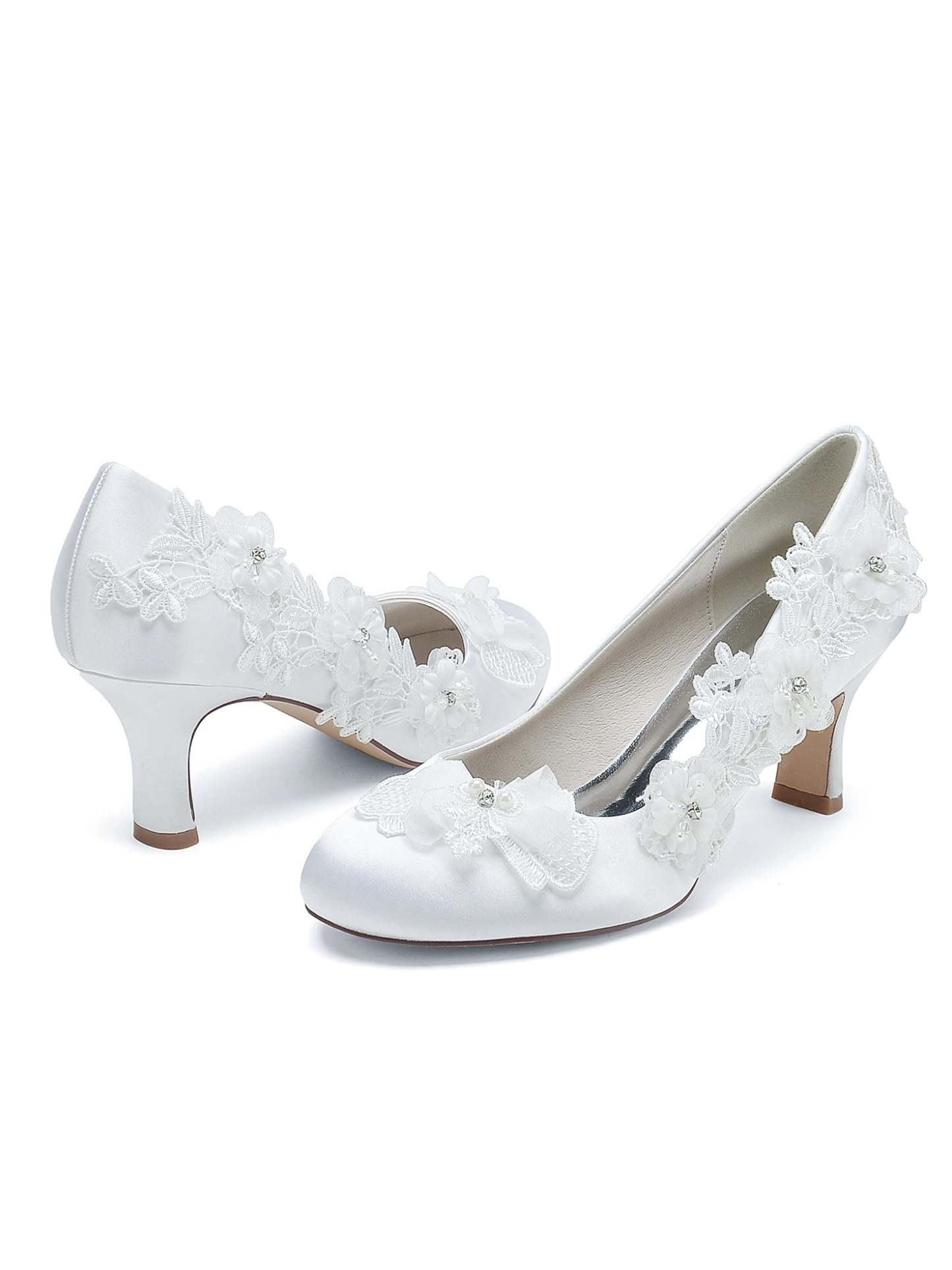 Bridesmaid Shoes for Women with Applique and Pointed Toe in Mid Heel