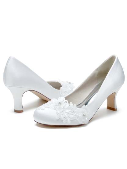 Bridal Shoes for Women with Applique Pointed Toe and Mid Heel