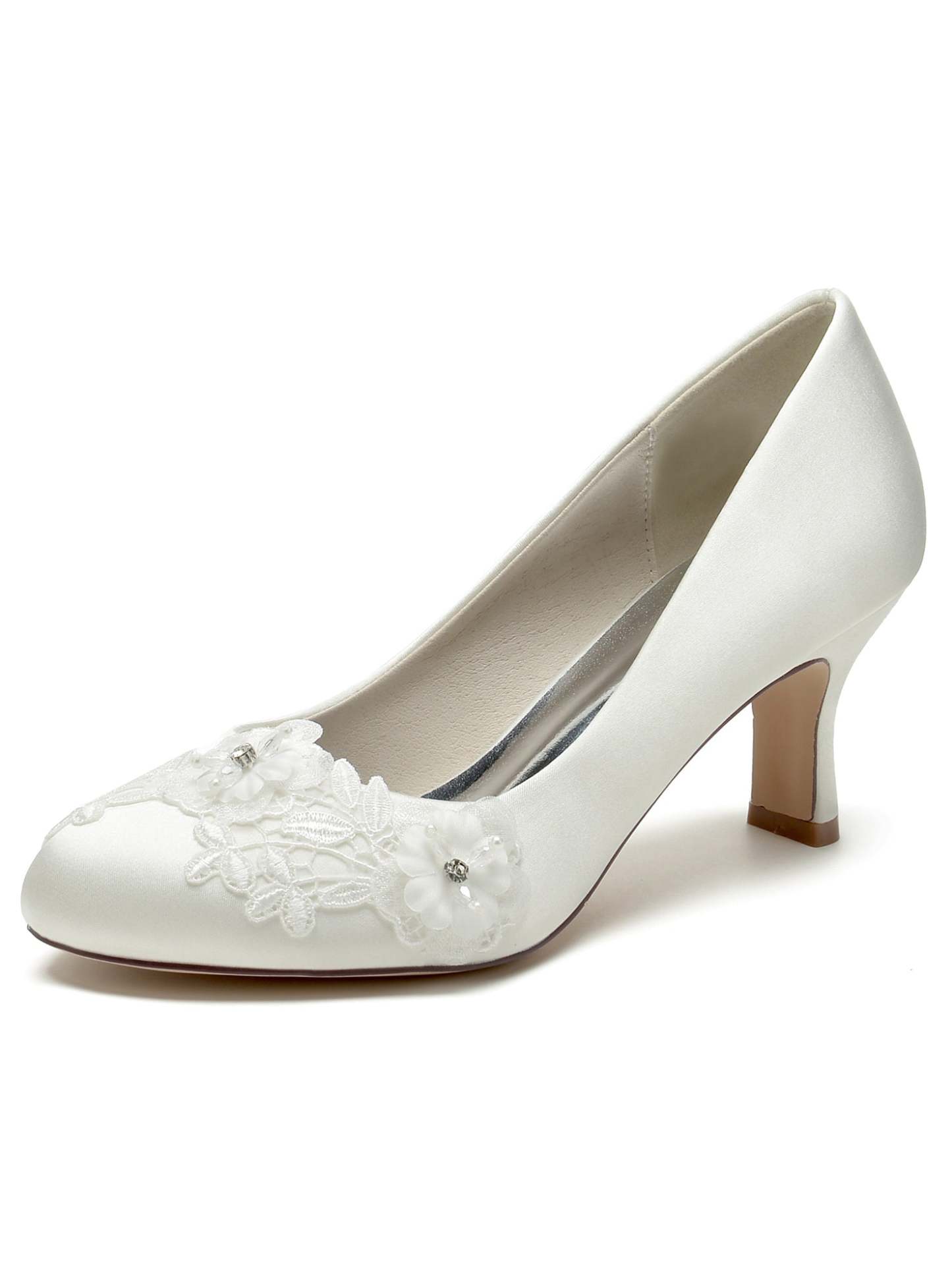 Bridal Shoes for Women with Applique Pointed Toe and Mid Heel