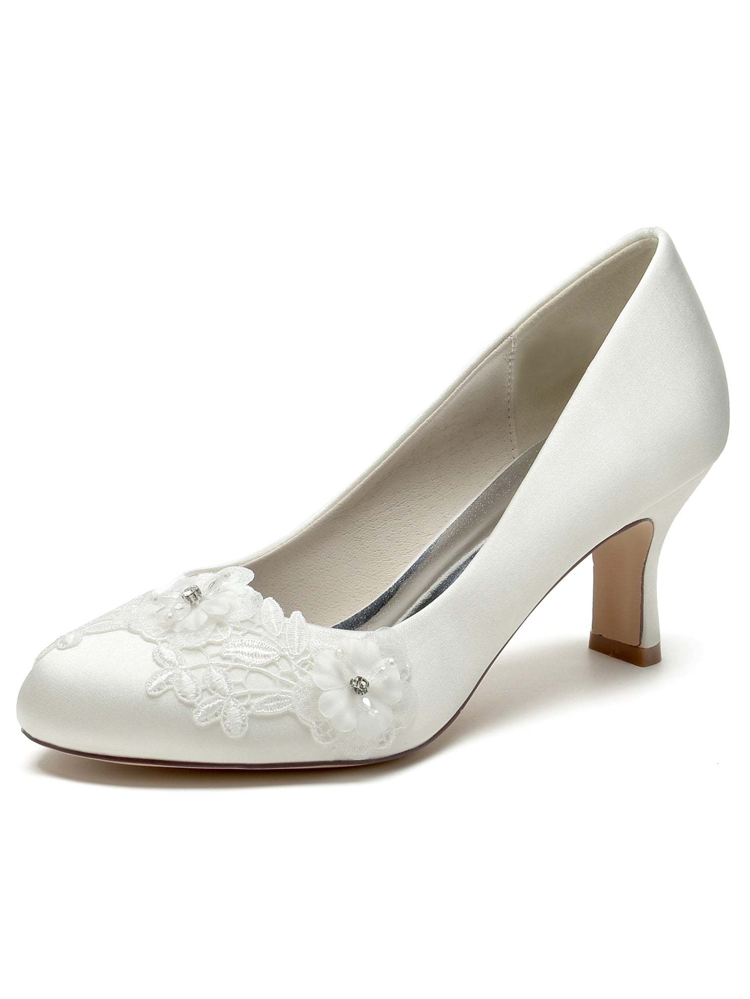 Bridal Shoes for Women with Applique Pointed Toe and Mid Heel