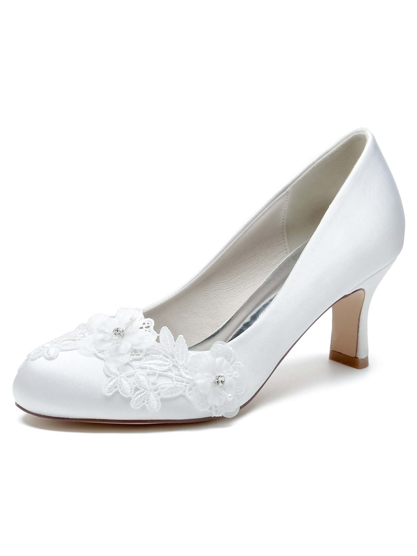 Bridal Shoes for Women with Applique Pointed Toe and Mid Heel