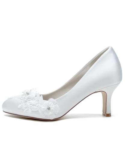 Bridal Shoes for Women with Applique Pointed Toe and Mid Heel