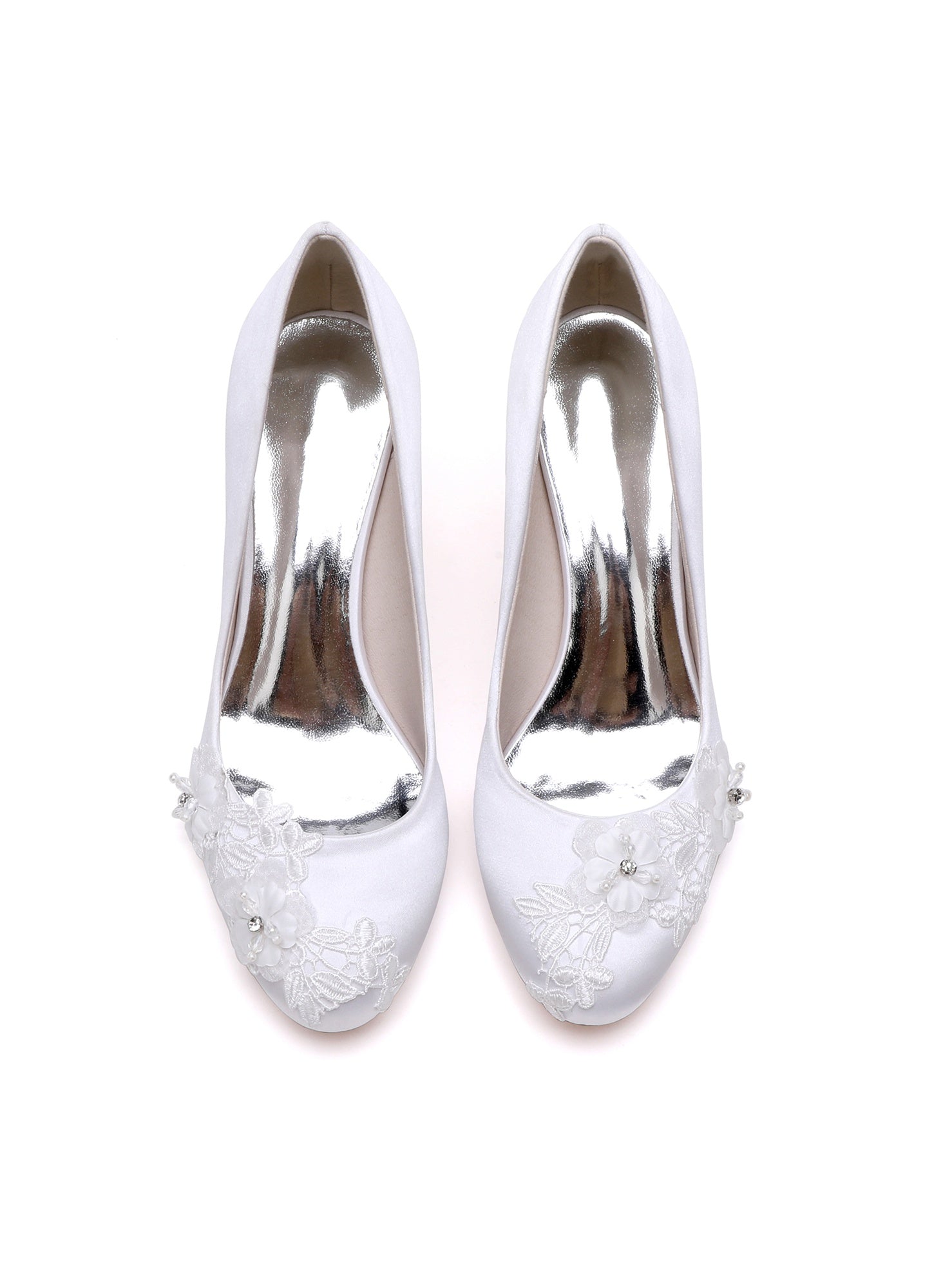 Bridal Shoes for Women with Applique Pointed Toe and Mid Heel