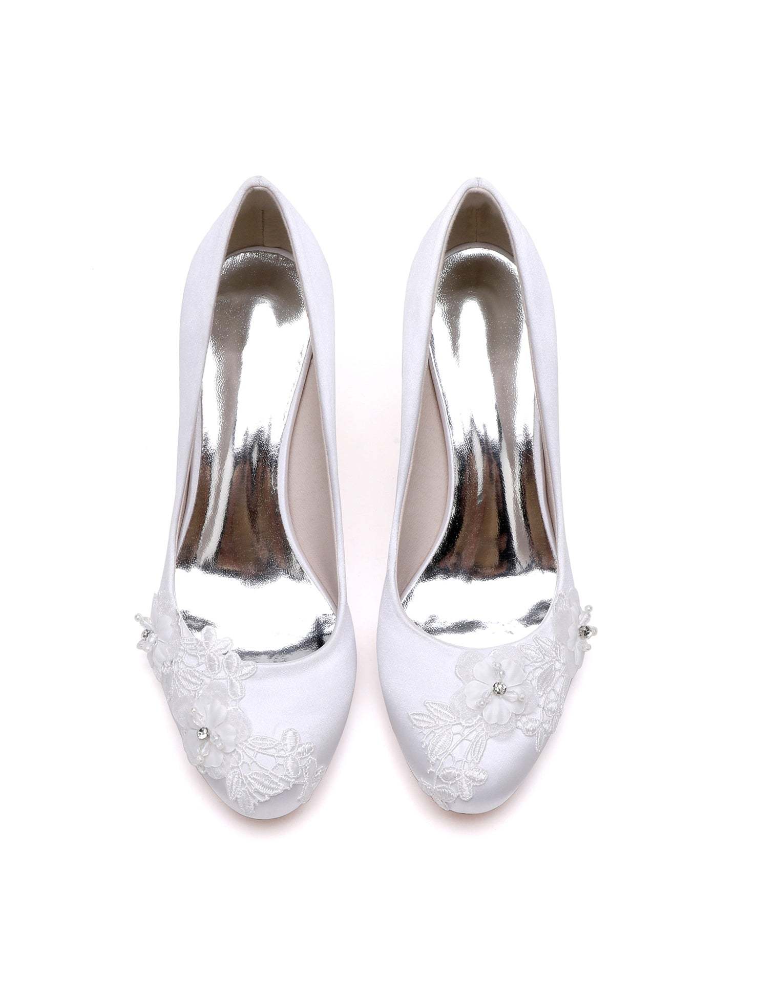 Bridal Shoes for Women with Applique Pointed Toe and Mid Heel