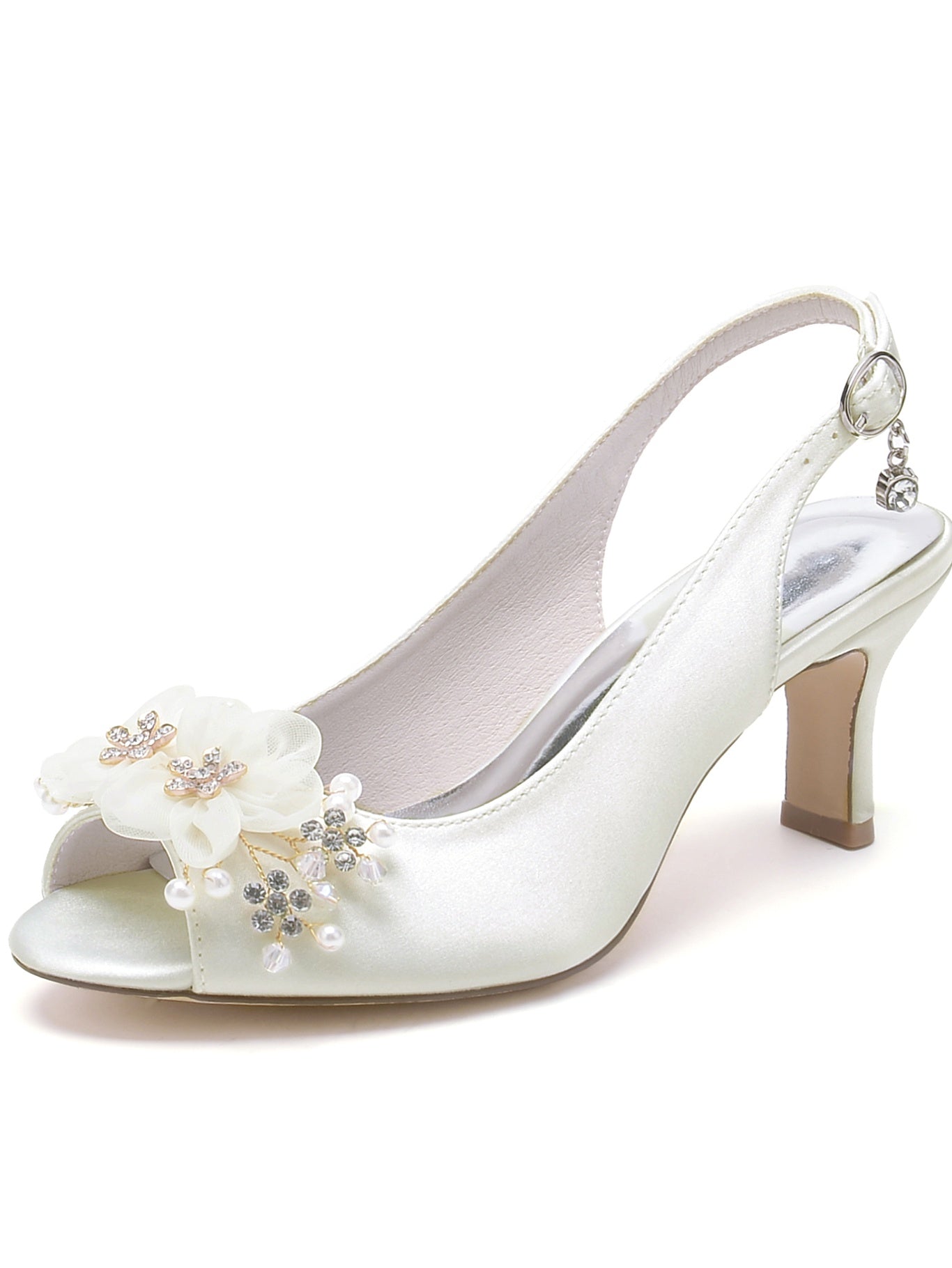 Bridesmaid's Open Toe Mid Heel Wedding Shoes with Floral Detail