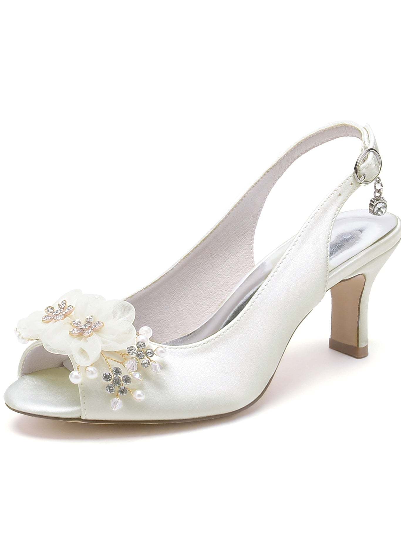Bridesmaid's Open Toe Mid Heel Wedding Shoes with Floral Detail