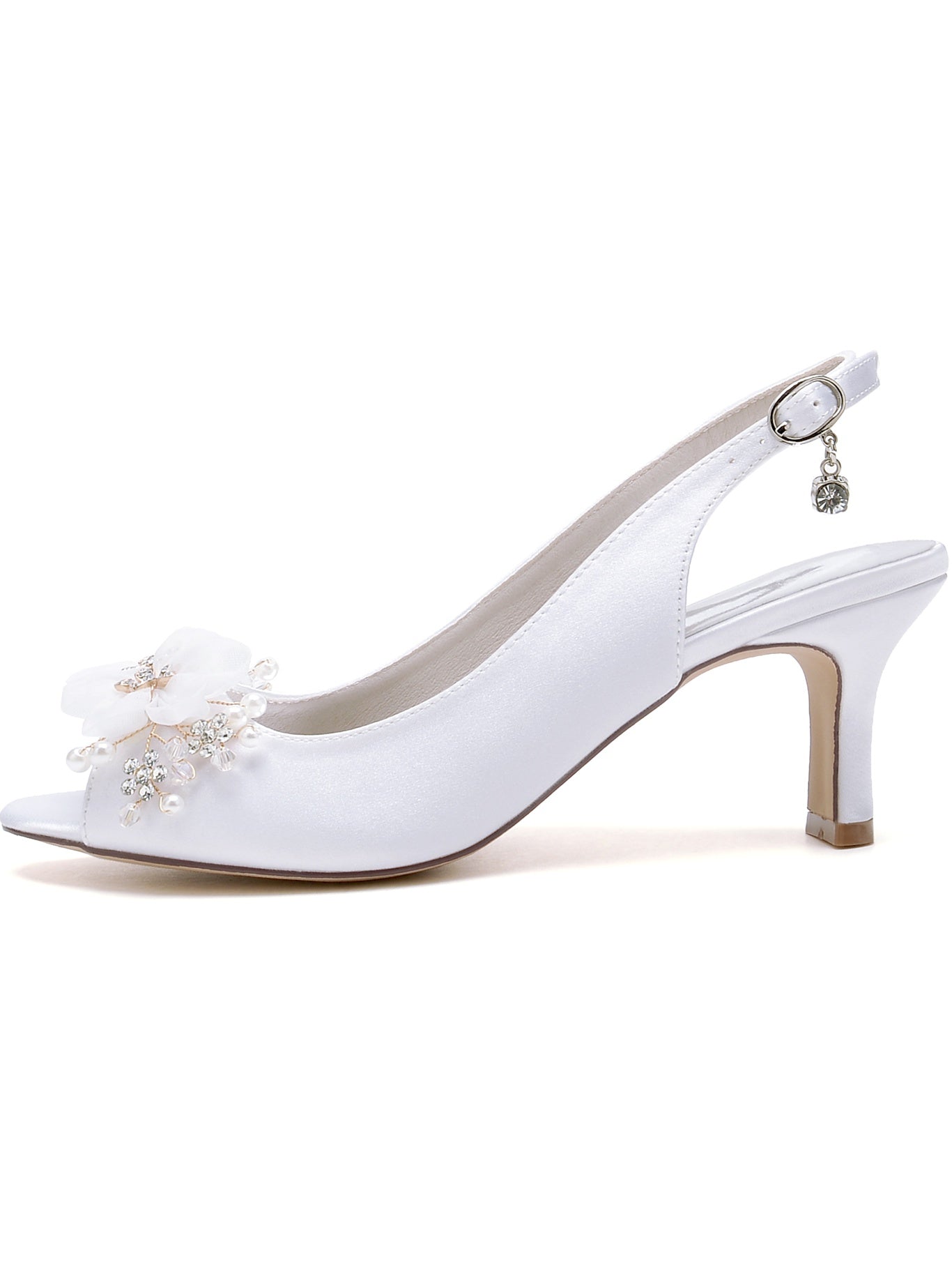 Bridesmaid's Open Toe Mid Heel Wedding Shoes with Floral Detail