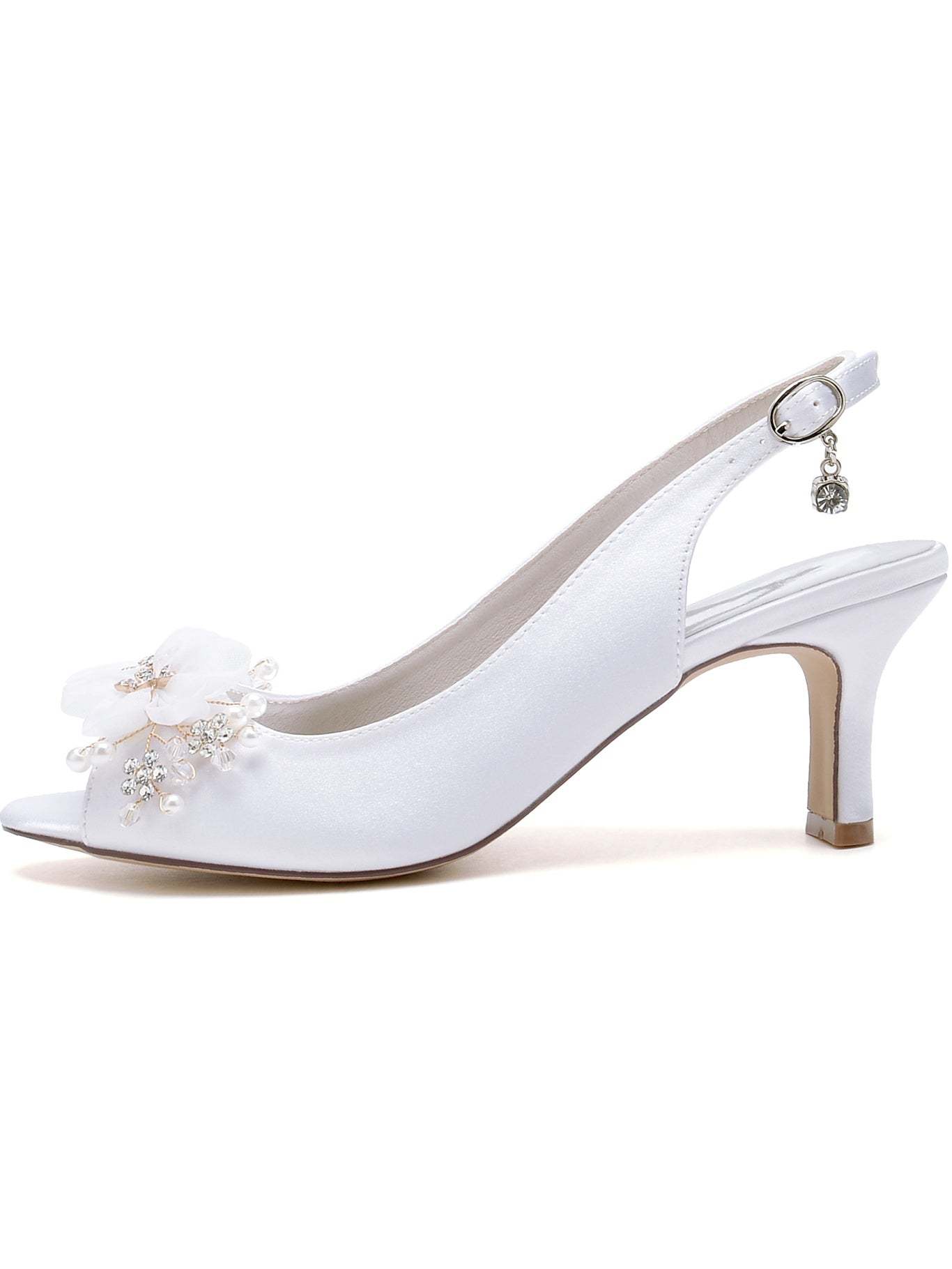 Bridesmaid's Open Toe Mid Heel Wedding Shoes with Floral Detail