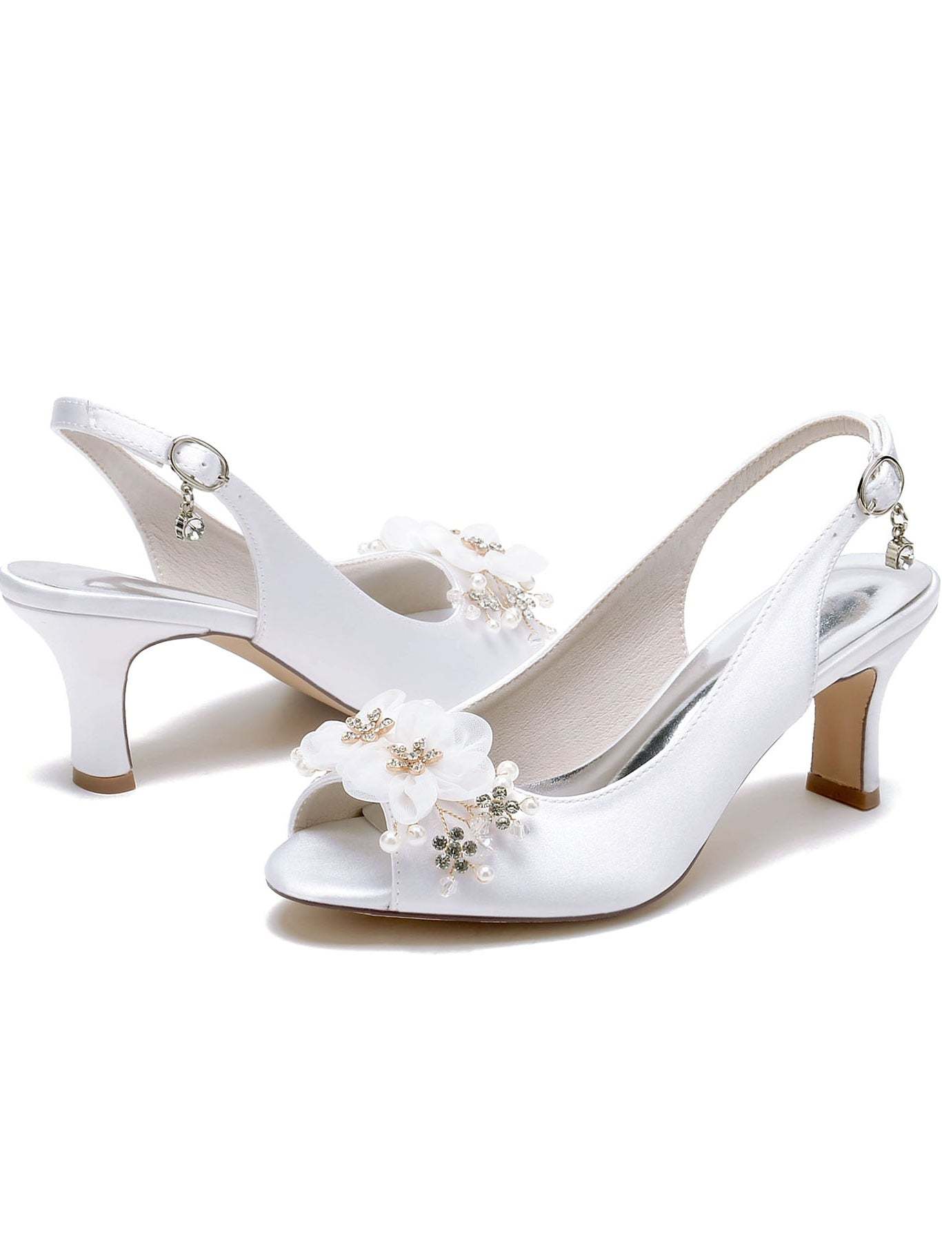 Bridesmaid's Open Toe Mid Heel Wedding Shoes with Floral Detail