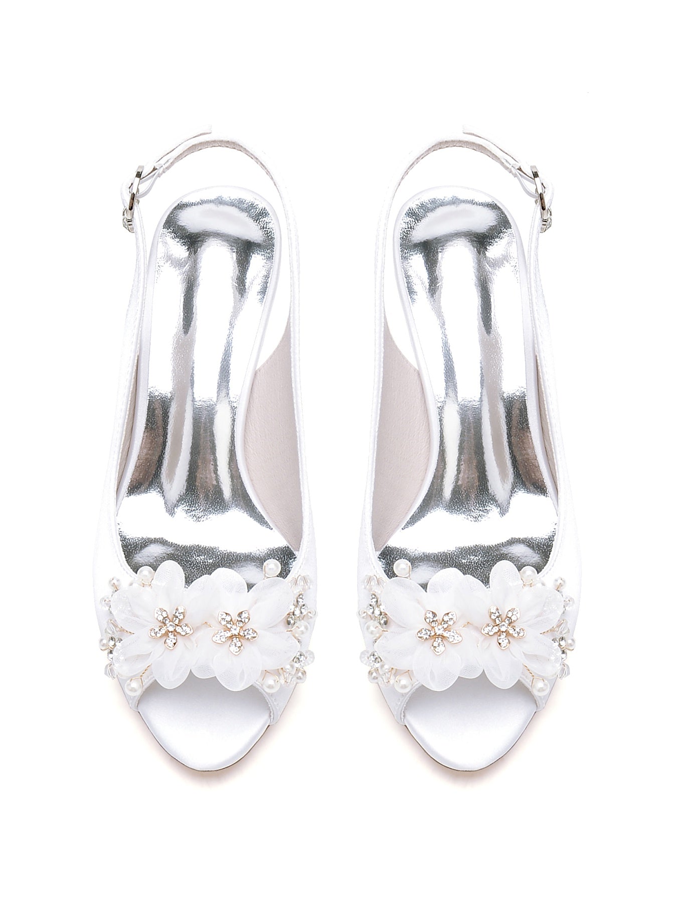 Bridesmaid's Open Toe Mid Heel Wedding Shoes with Floral Detail