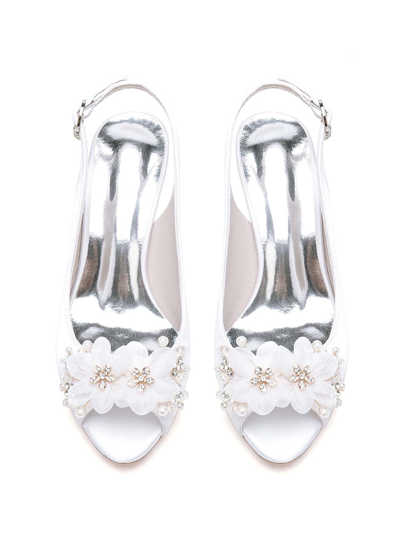 Bridesmaid's Open Toe Mid Heel Wedding Shoes with Floral Detail
