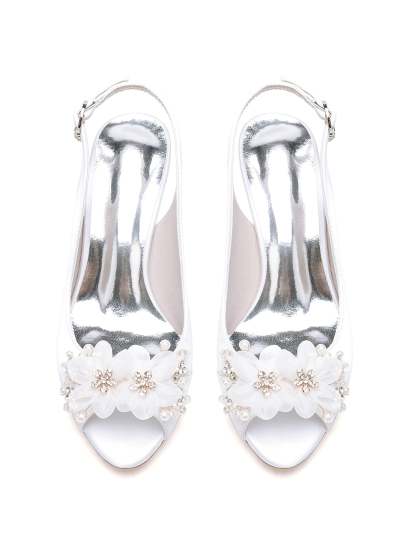 Bridesmaid's Open Toe Mid Heel Wedding Shoes with Floral Detail