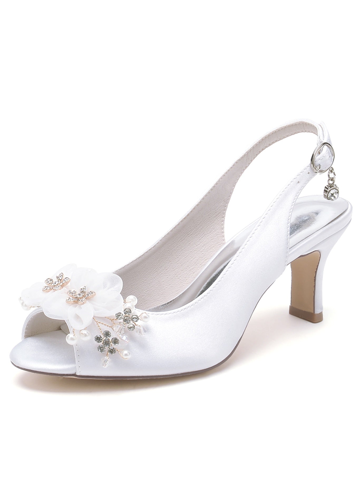 Bridesmaid's Open Toe Mid Heel Wedding Shoes with Floral Detail