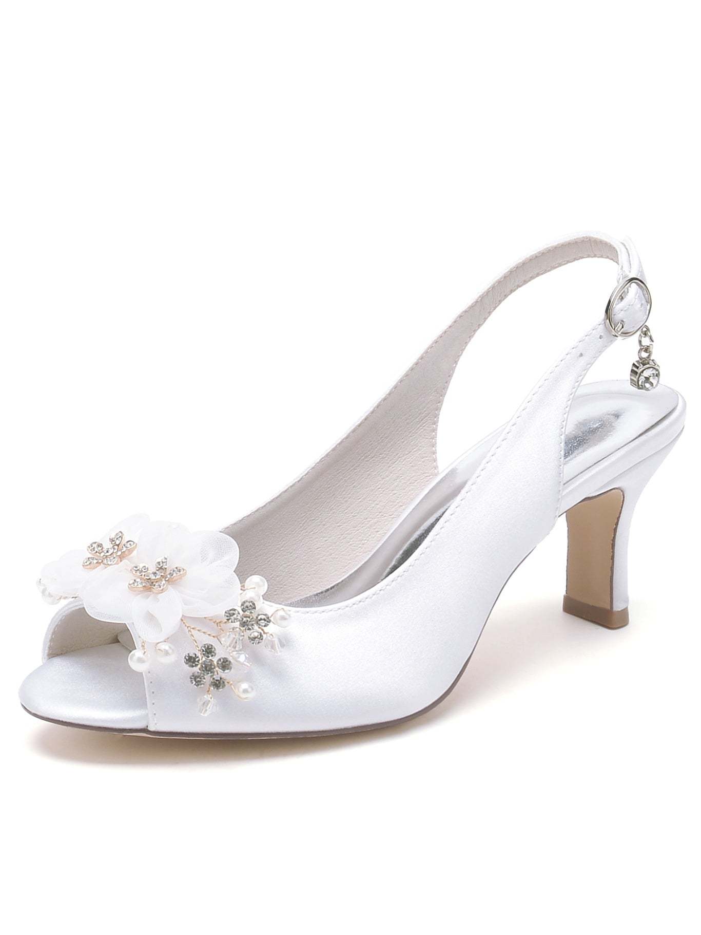 Bridesmaid's Open Toe Mid Heel Wedding Shoes with Floral Detail