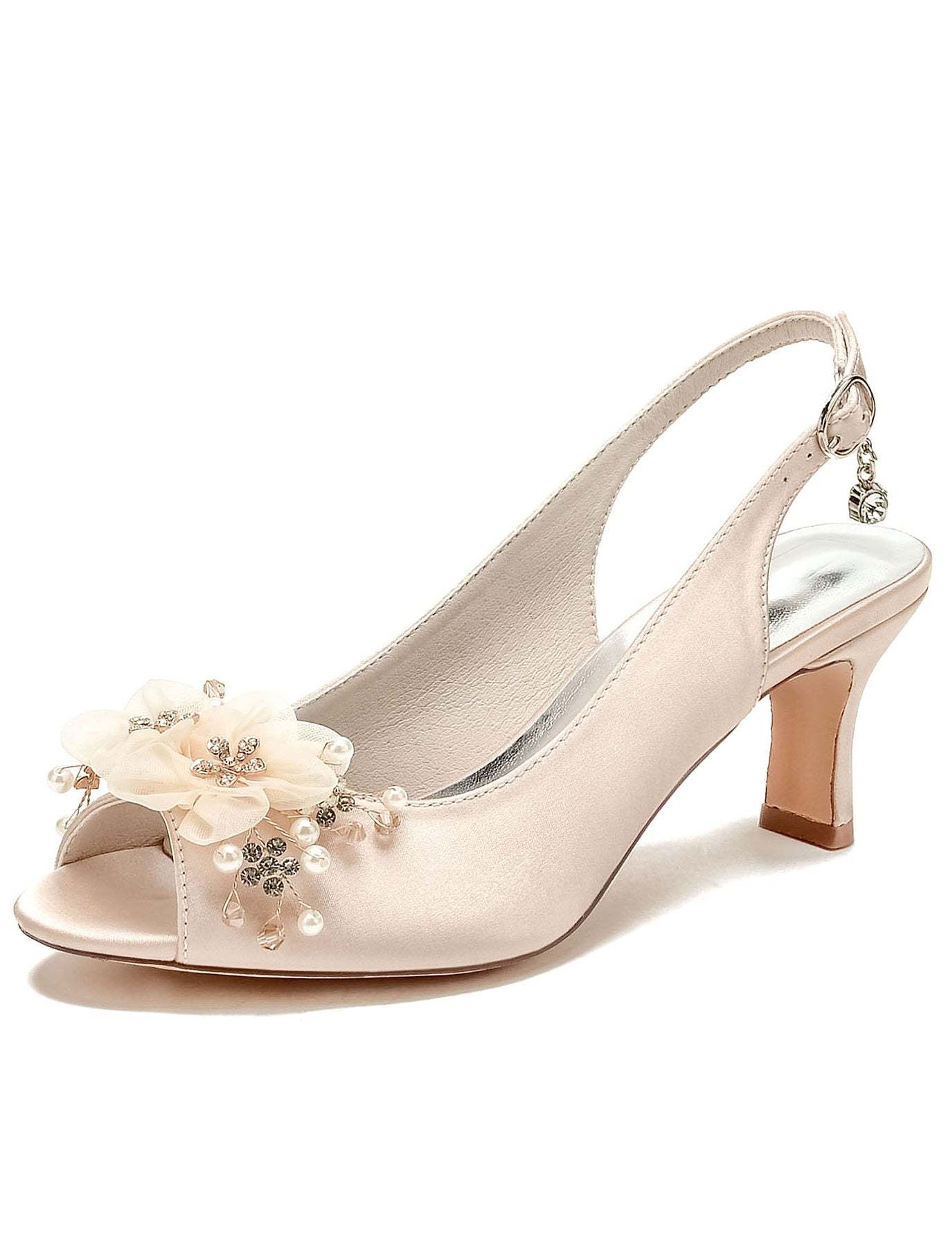 Bridesmaid's Open Toe Mid Heel Wedding Shoes with Floral Detail