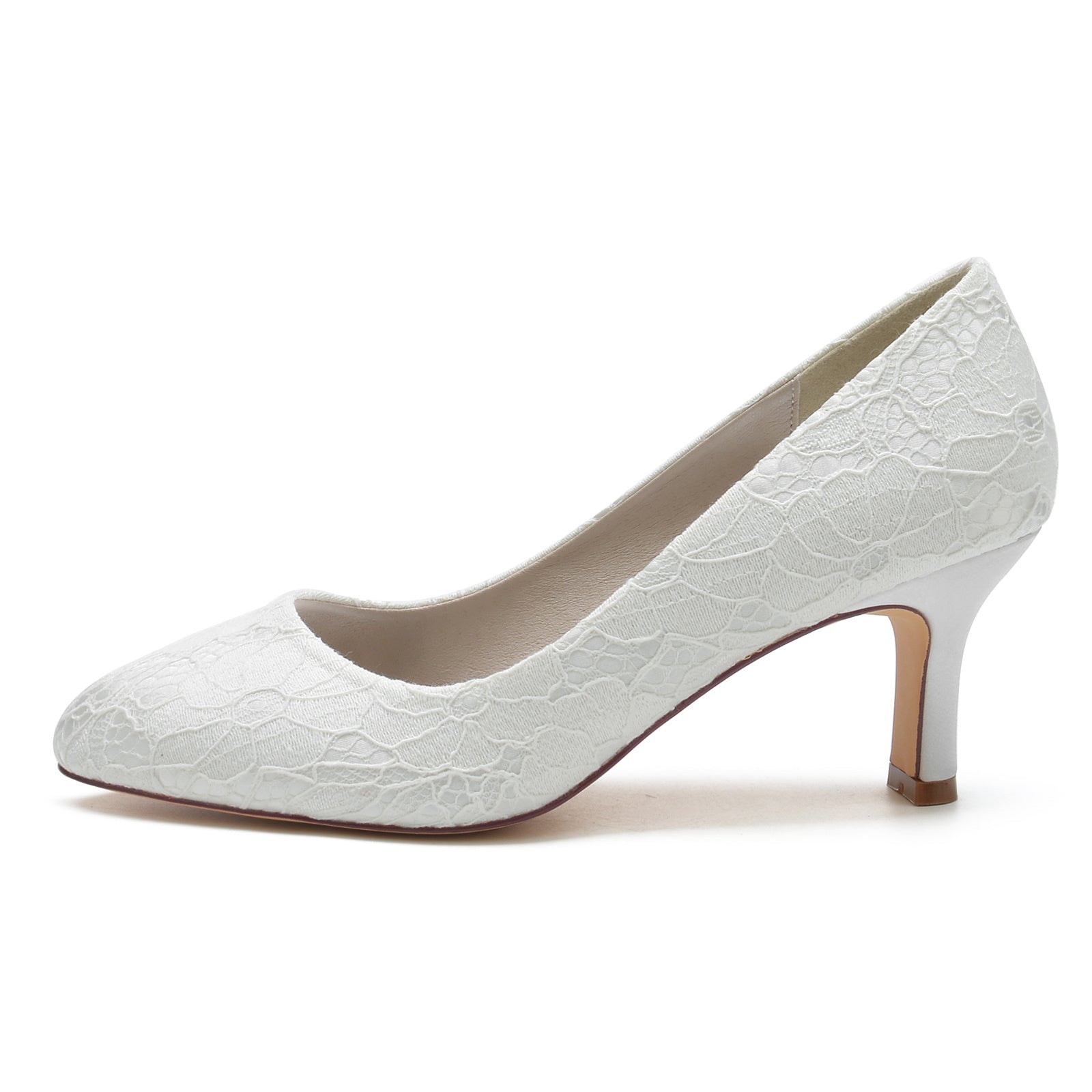 Bridal Shoes for Women with Lace Detail Mid Heel and Round Closed Toe