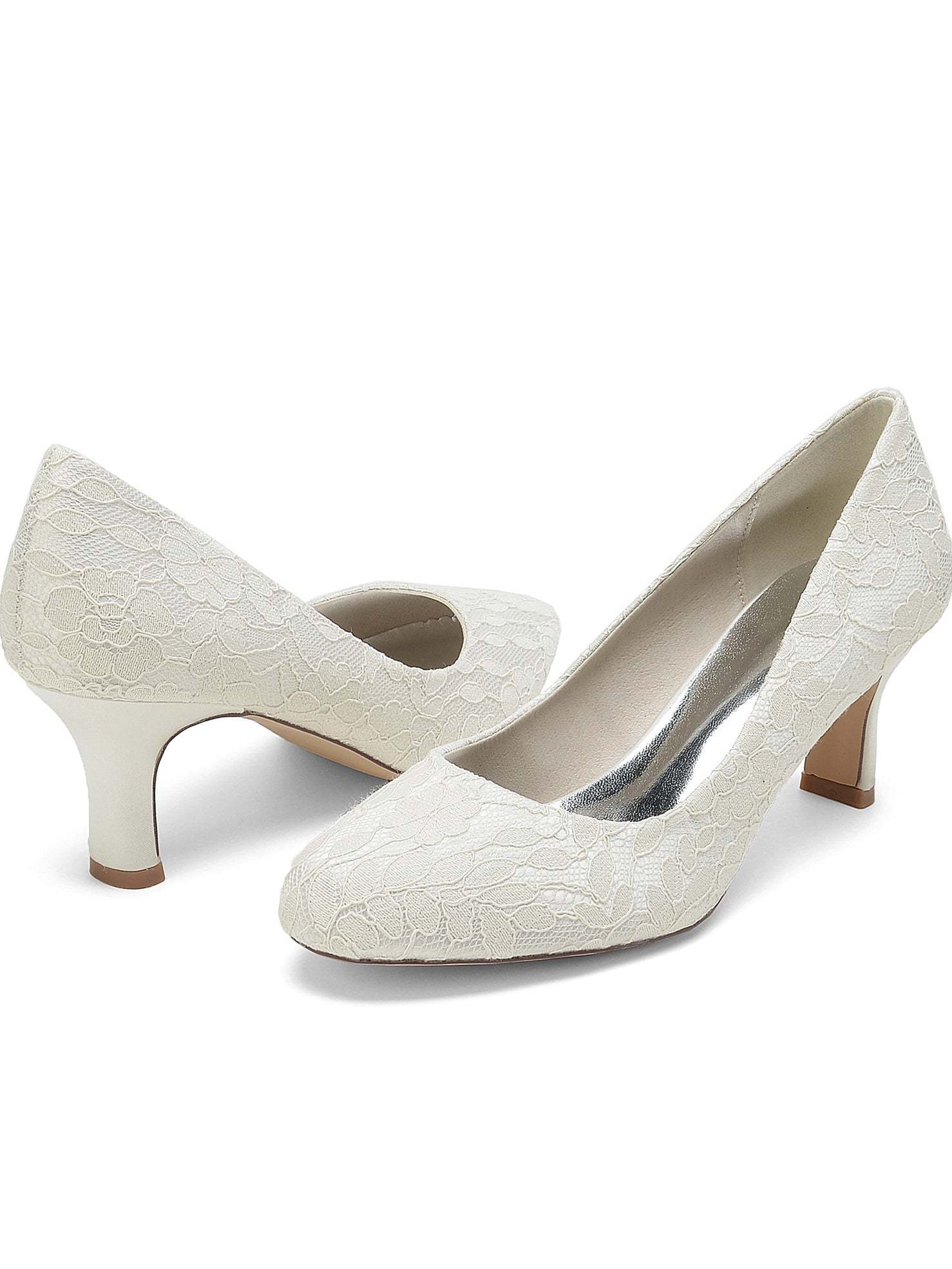 Bridal Shoes for Women with Lace Detail and Pointed Toe in Mid Heel