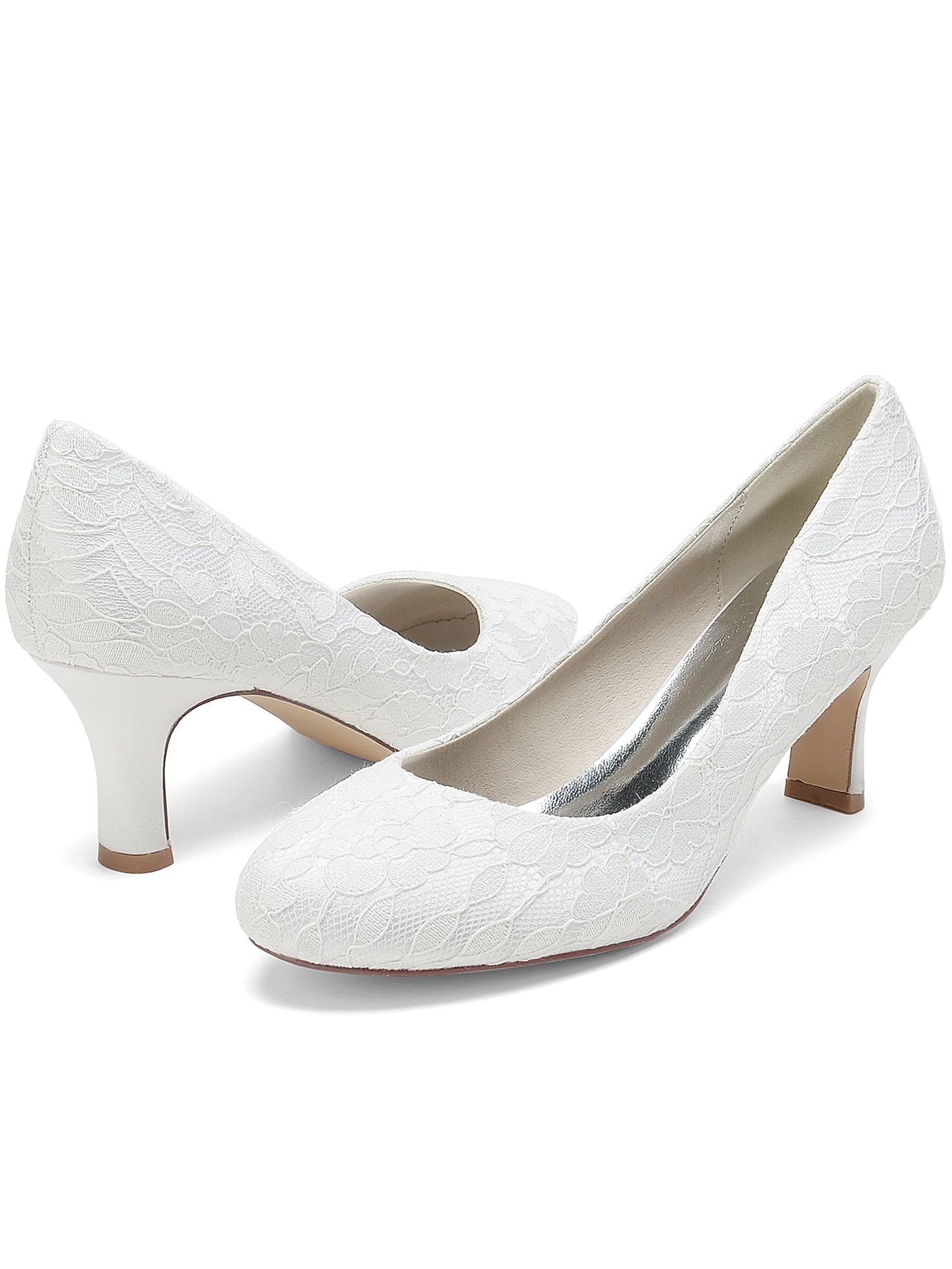 Bridal Shoes for Women with Lace Detail and Pointed Toe in Mid Heel