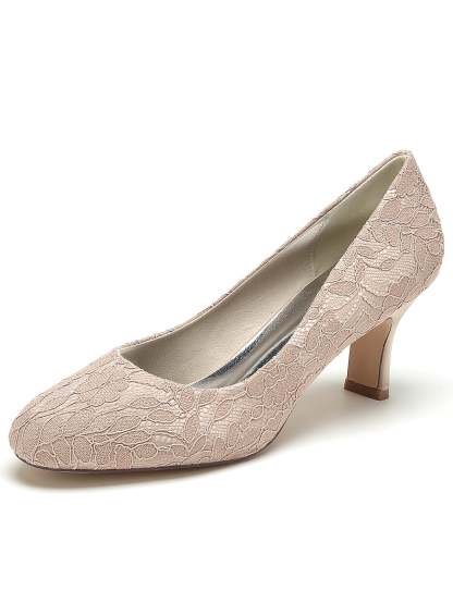 Bridal Shoes for Women with Lace Detail and Pointed Toe in Mid Heel