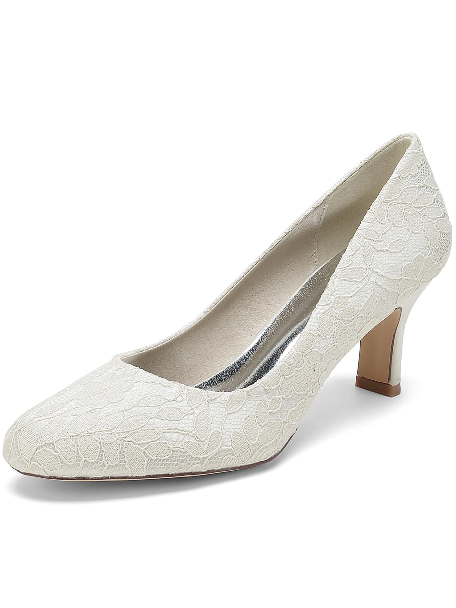 Bridal Shoes for Women with Lace Detail and Pointed Toe in Mid Heel