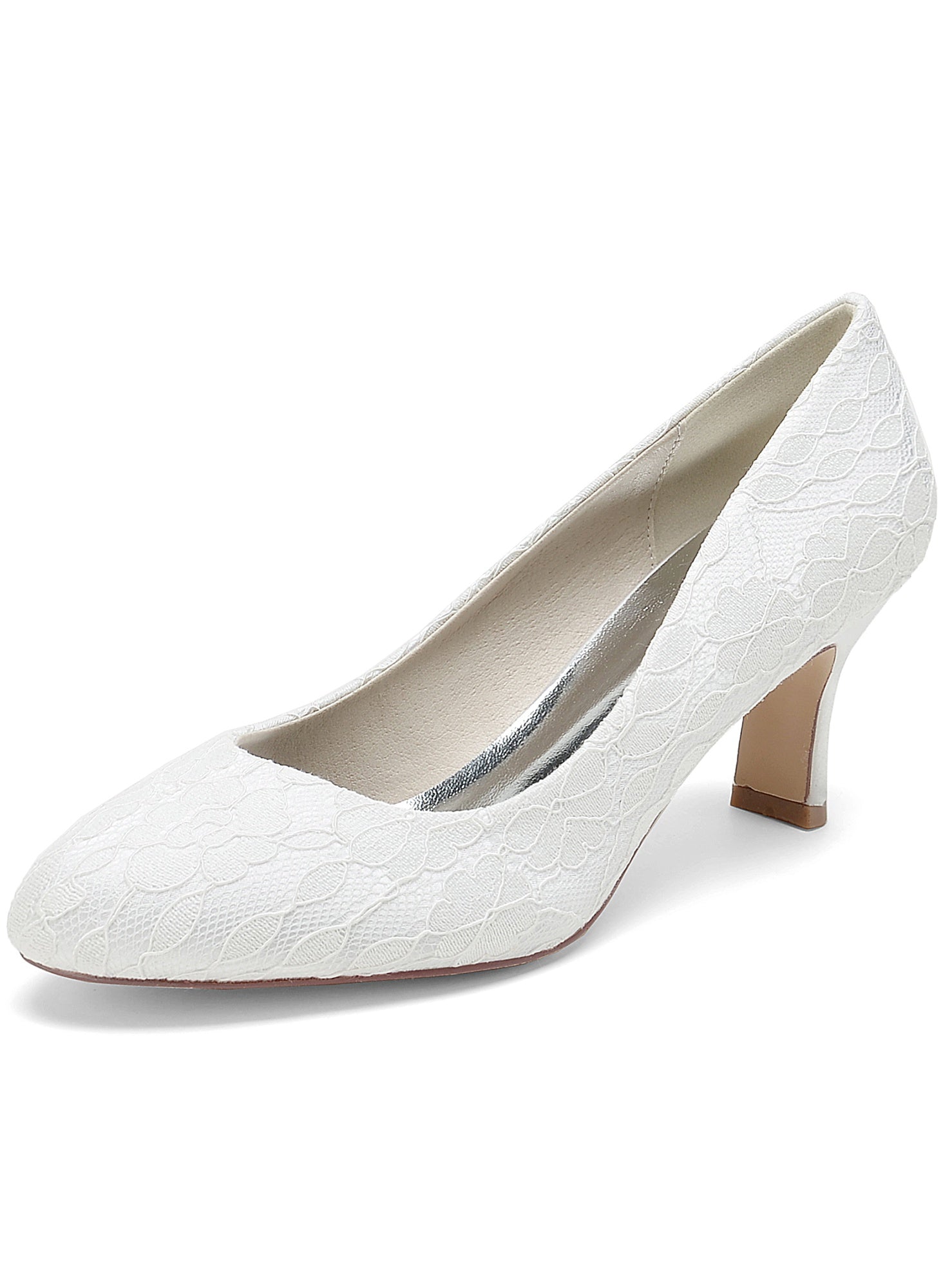Bridal Shoes for Women with Lace Detail and Pointed Toe in Mid Heel