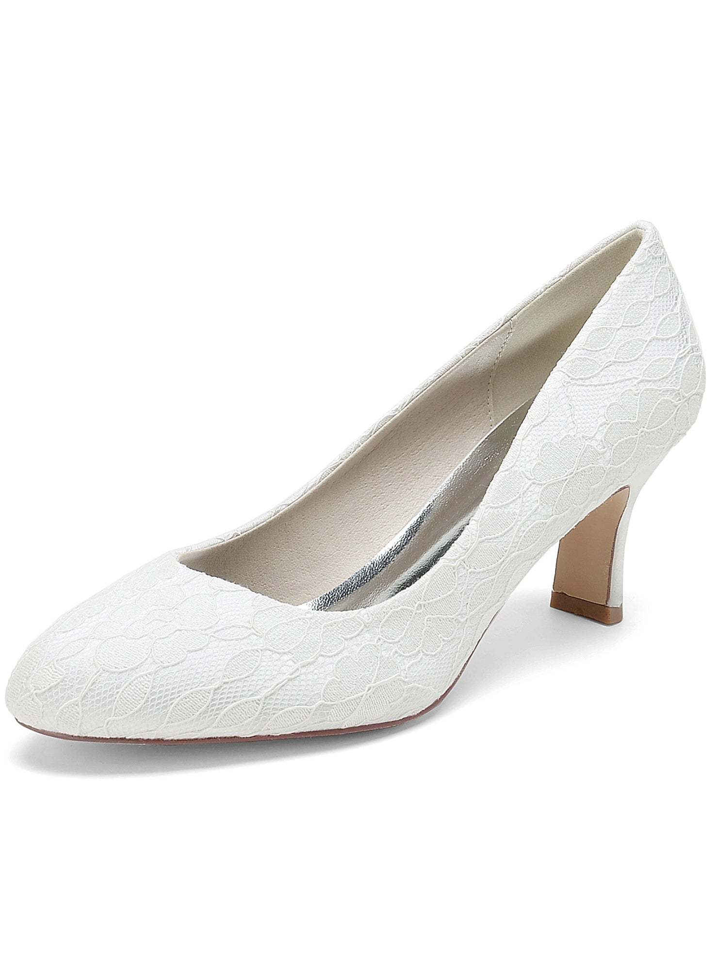 Bridal Shoes for Women with Lace Detail and Pointed Toe in Mid Heel
