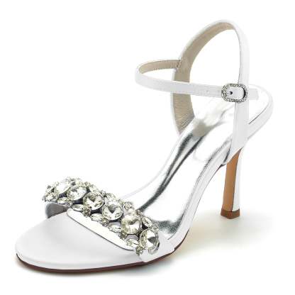 Bridal High Heel Shoes for Women with Rhinestone Buckle and Open Toe