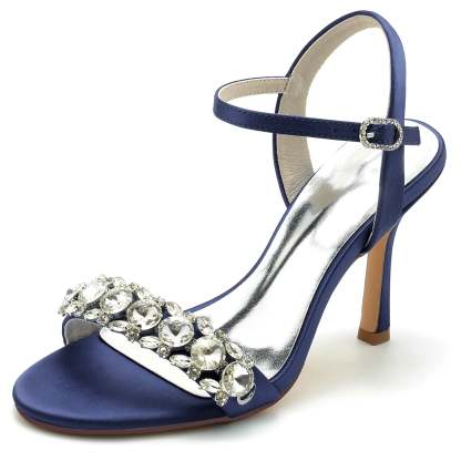 Bridal High Heel Shoes for Women with Rhinestone Buckle and Open Toe