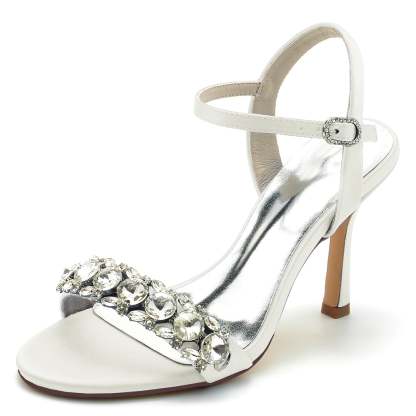 Bridal High Heel Shoes for Women with Rhinestone Buckle and Open Toe