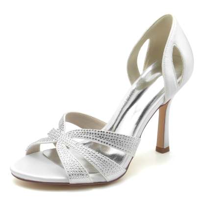Bridal High Heel Peep Toe Shoes with Mini Crystals for Women