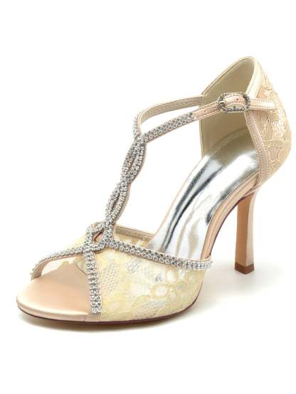 Bridal Lace High Heel Open Toe Shoes for Women