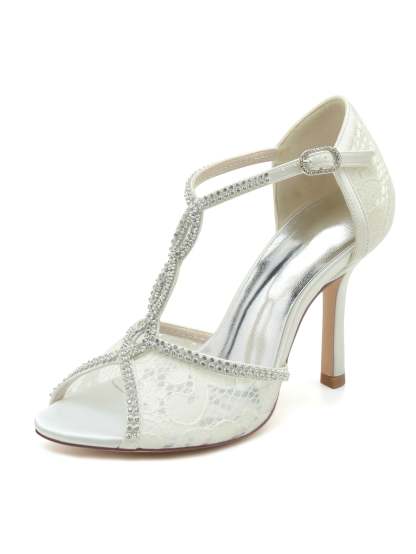 Bridal Lace High Heel Open Toe Shoes for Women