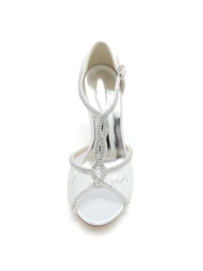 Bridal Stiletto Heels with Rhinestones for Women Open Toe