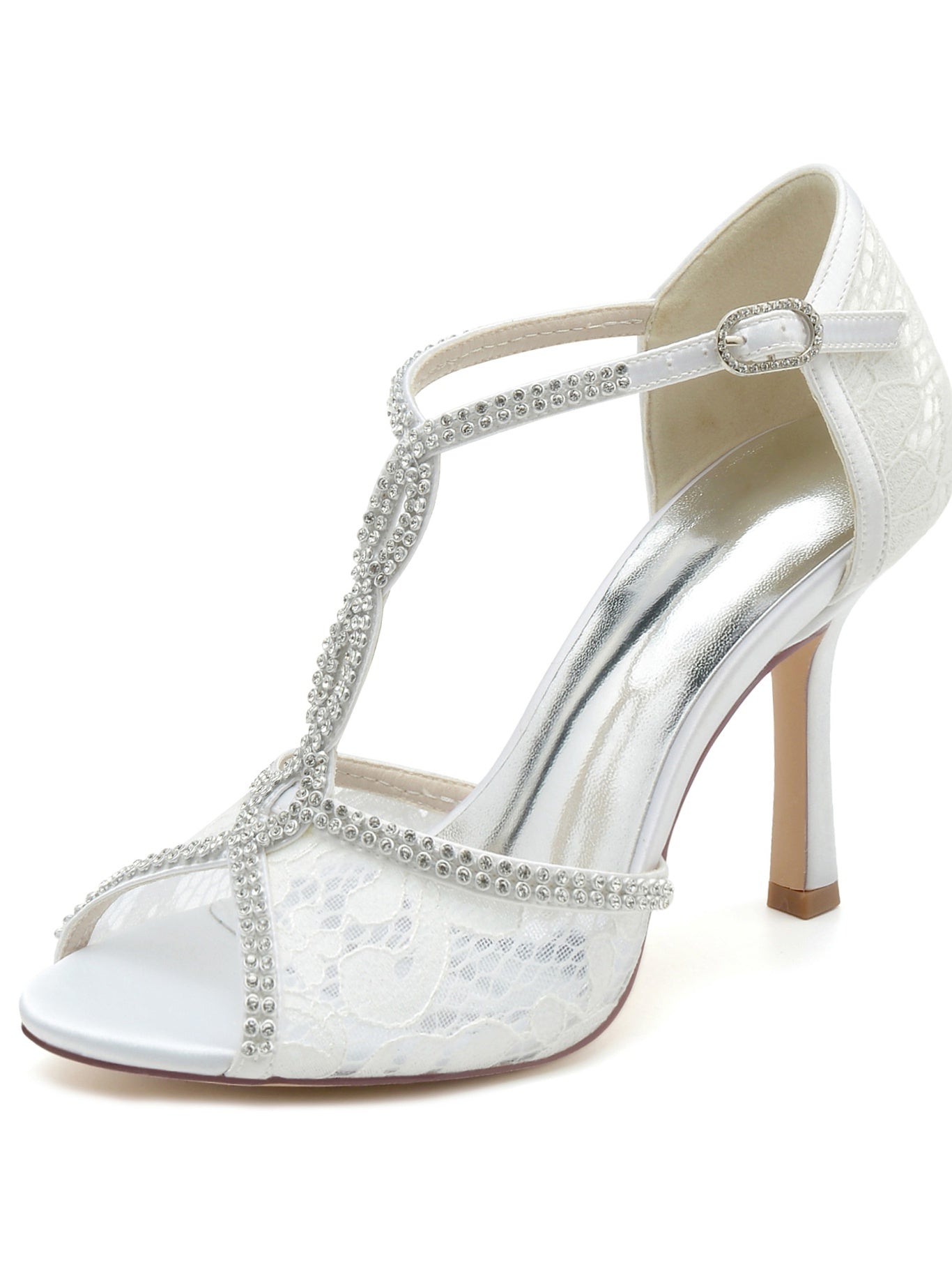 Bridal Stiletto Heels with Rhinestones for Women Open Toe