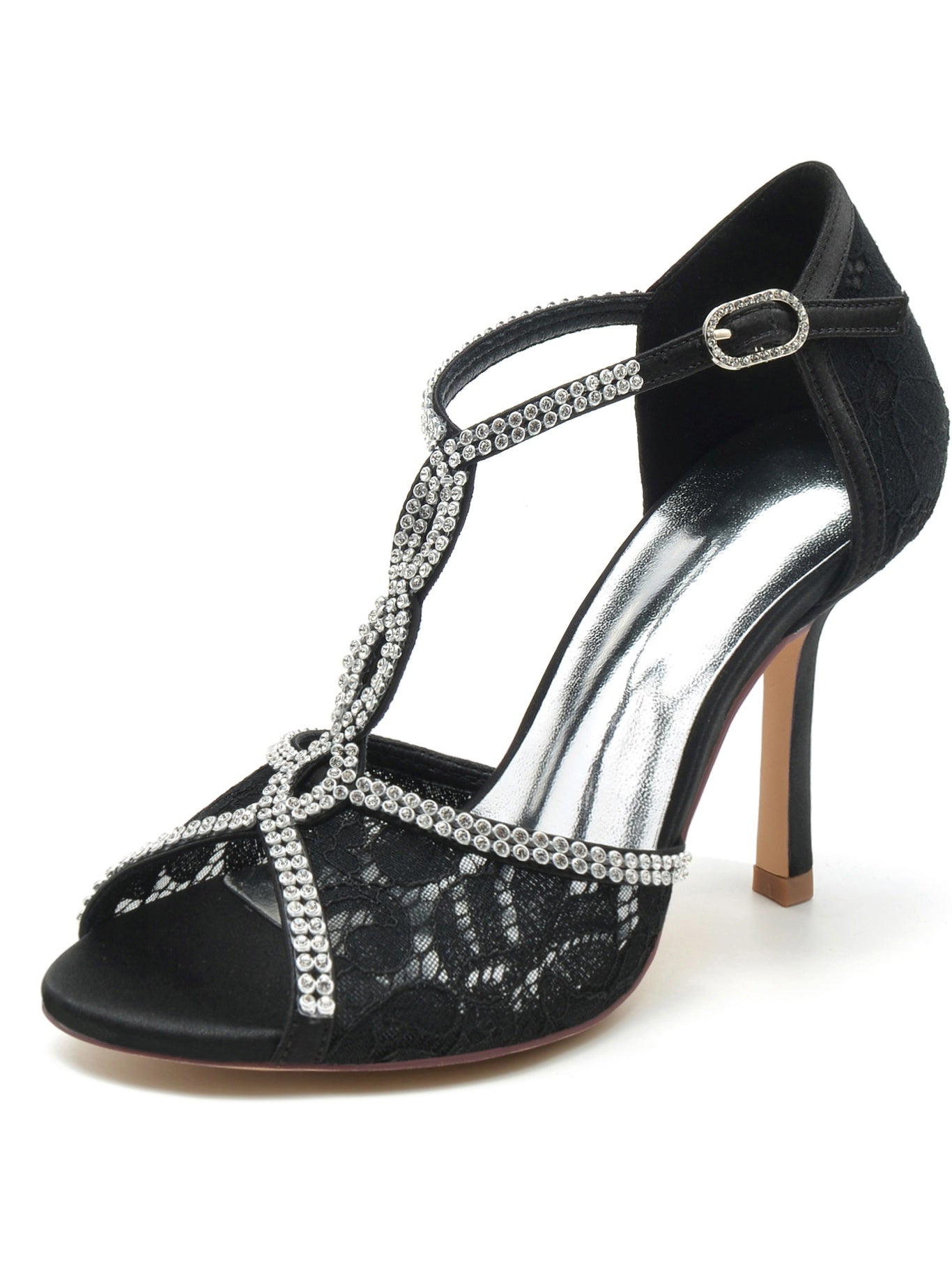 Bridal Stiletto Heels with Rhinestones for Women Open Toe