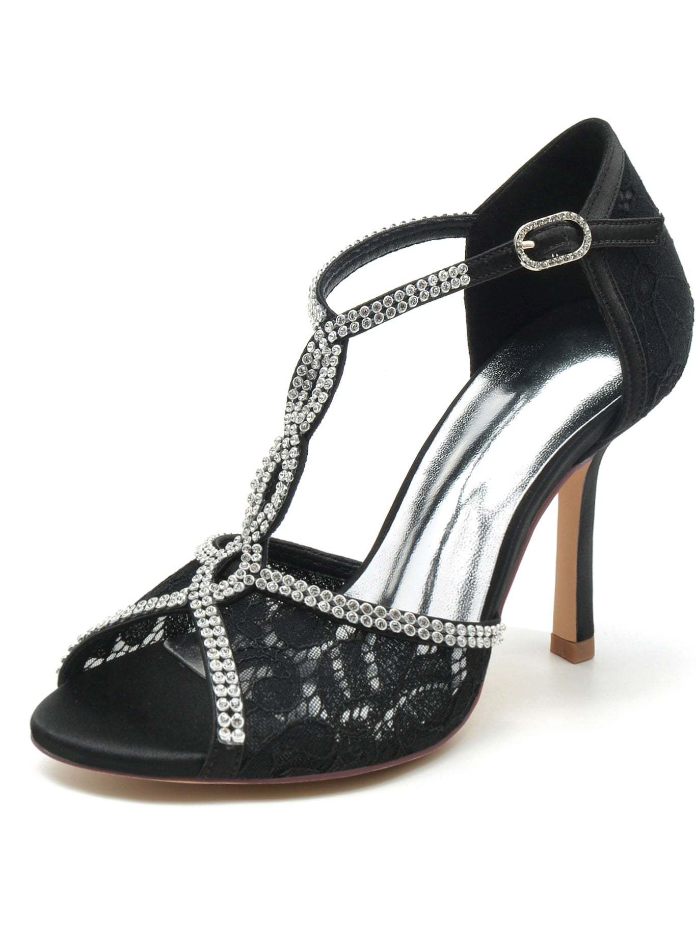 Bridal Stiletto Heels with Rhinestones for Women Open Toe