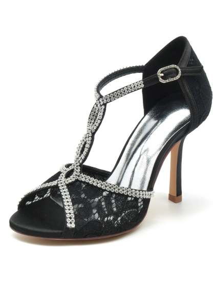Bridal Stiletto Heels with Rhinestones for Women Open Toe