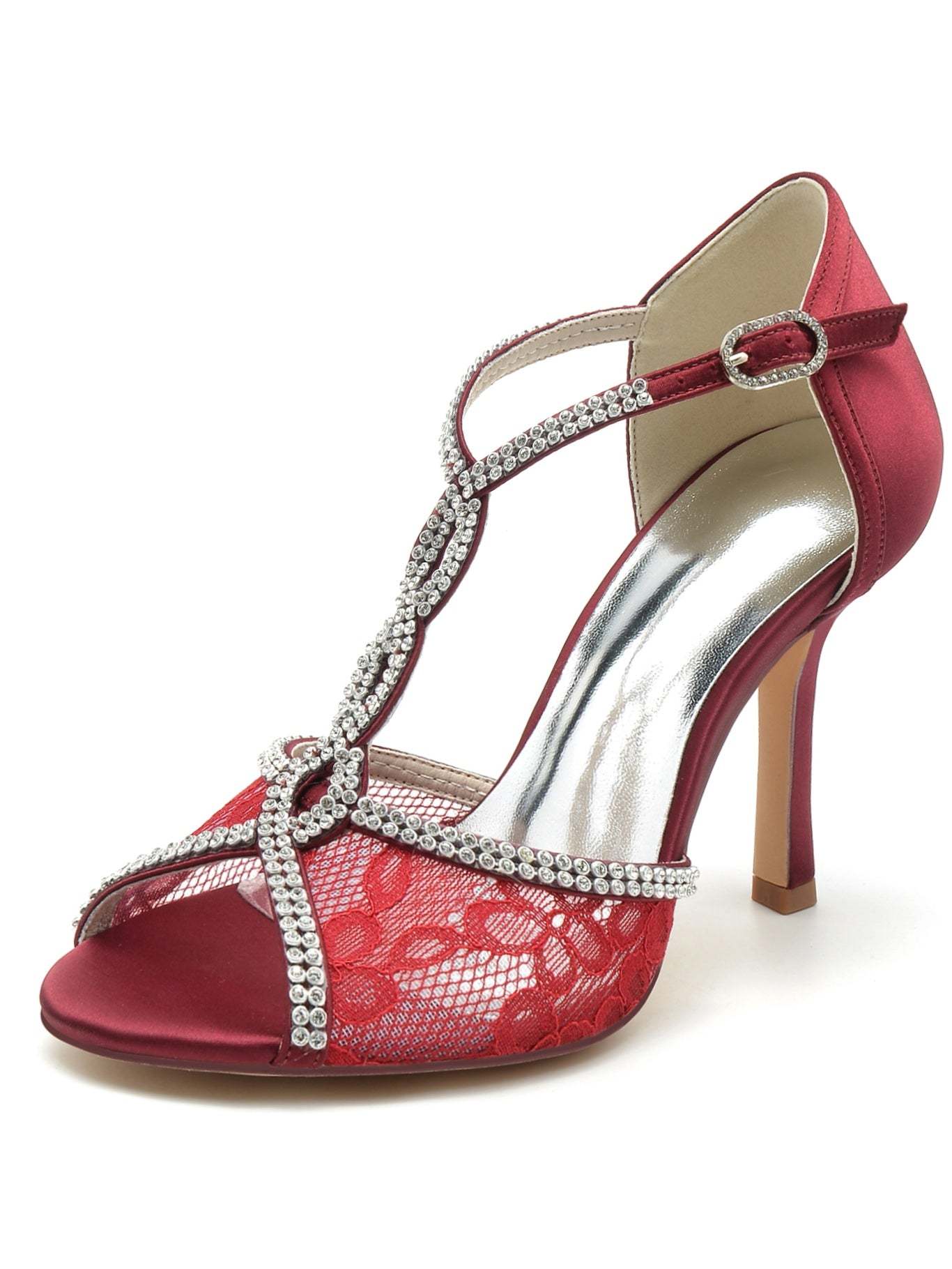 Bridal Stiletto Heels with Rhinestones for Women Open Toe
