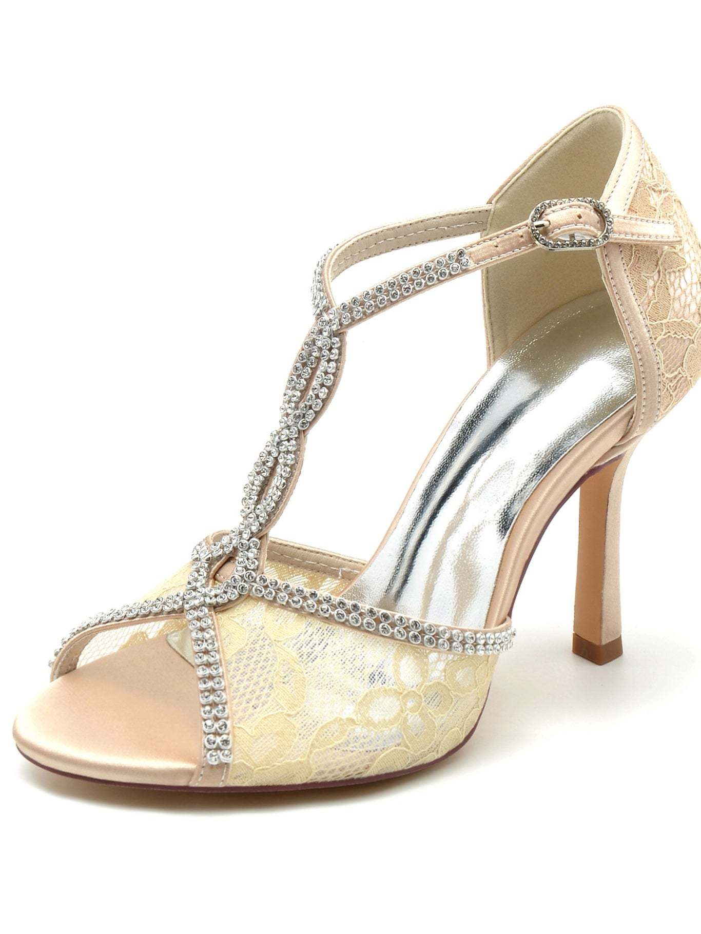 Bridal Stiletto Heels with Rhinestones for Women Open Toe
