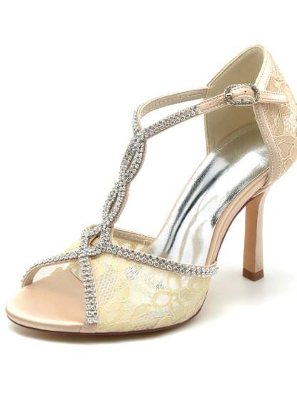 Bridal Stiletto Heels with Rhinestones for Women Open Toe