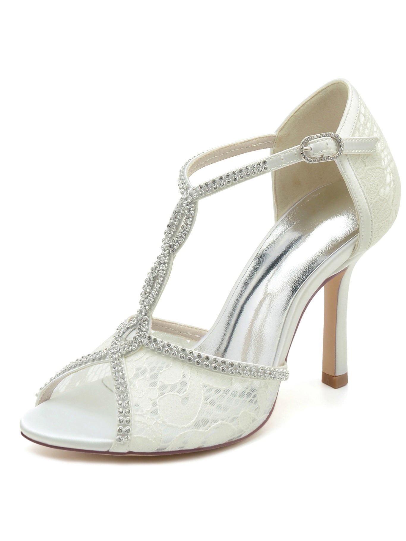 Bridal Stiletto Heels with Rhinestones for Women Open Toe