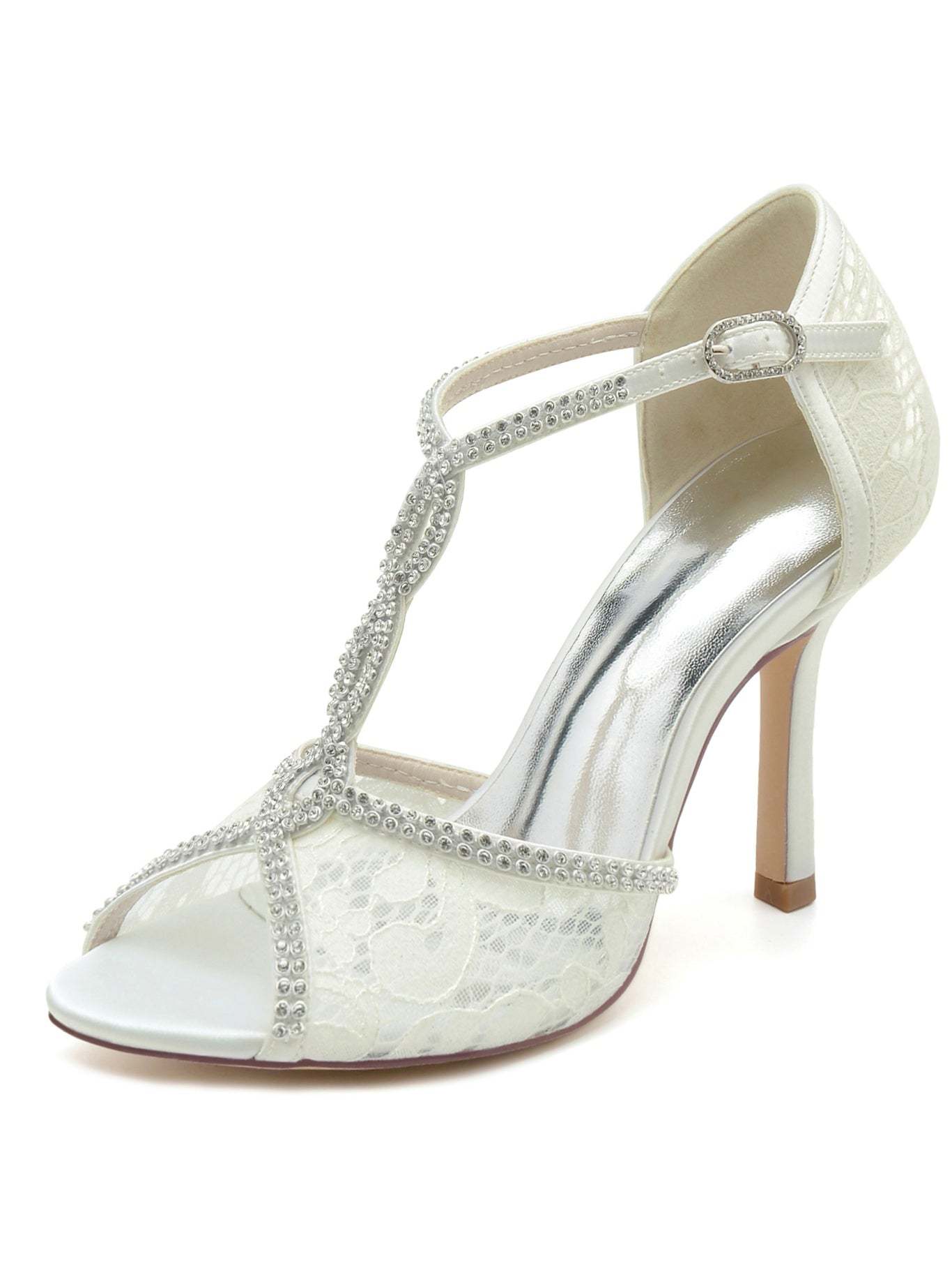 Bridal Stiletto Heels with Rhinestones for Women Open Toe