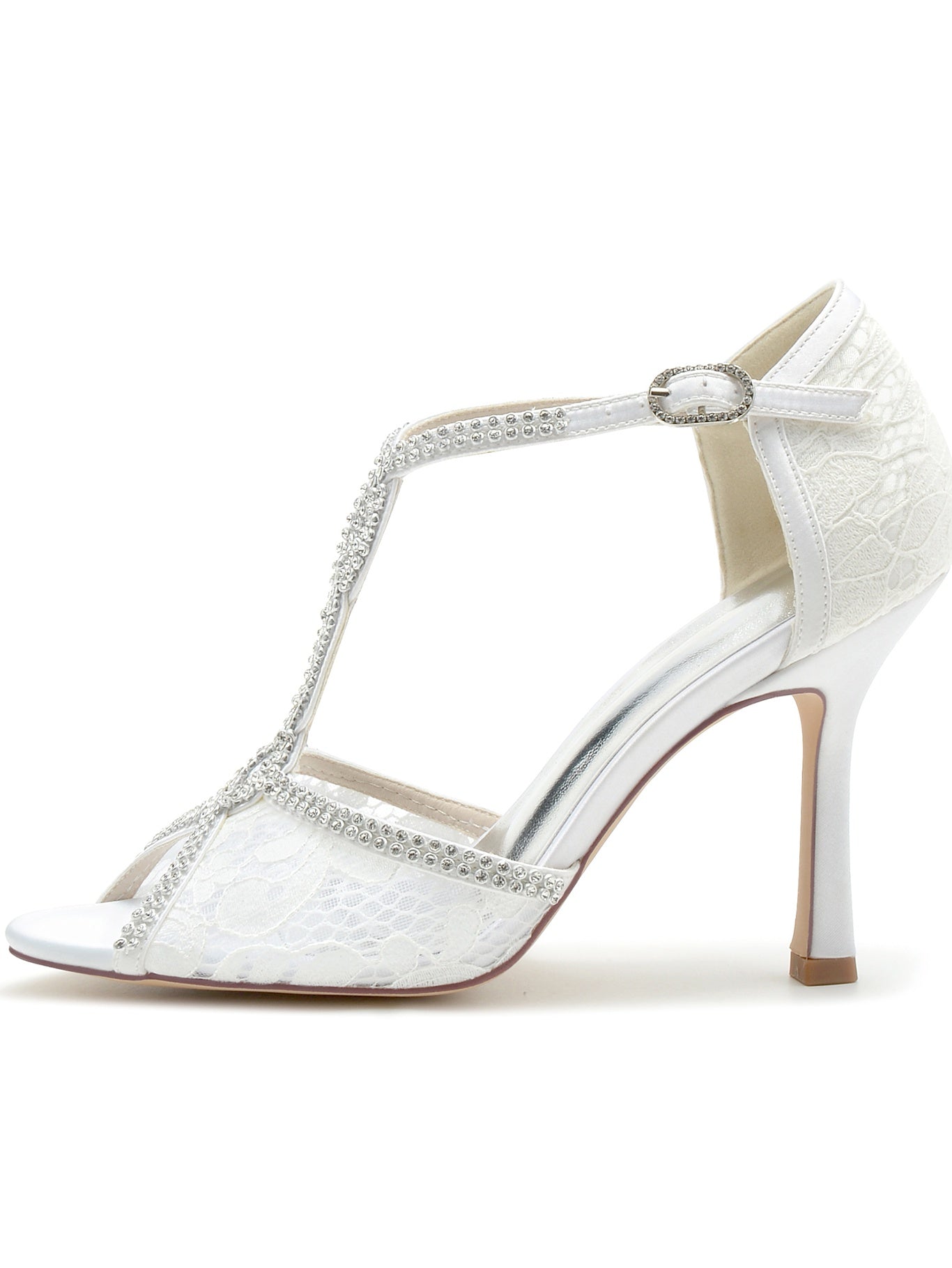 Bridal Stiletto Heels with Rhinestones for Women Open Toe