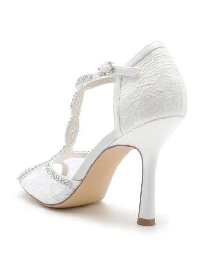 Bridal Stiletto Heels with Rhinestones for Women Open Toe