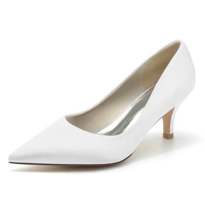 Bridal Silk Mid Heel Wedding Shoes for Women with Pointed Toe