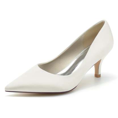 Bridal Silk Mid Heel Wedding Shoes for Women with Pointed Toe
