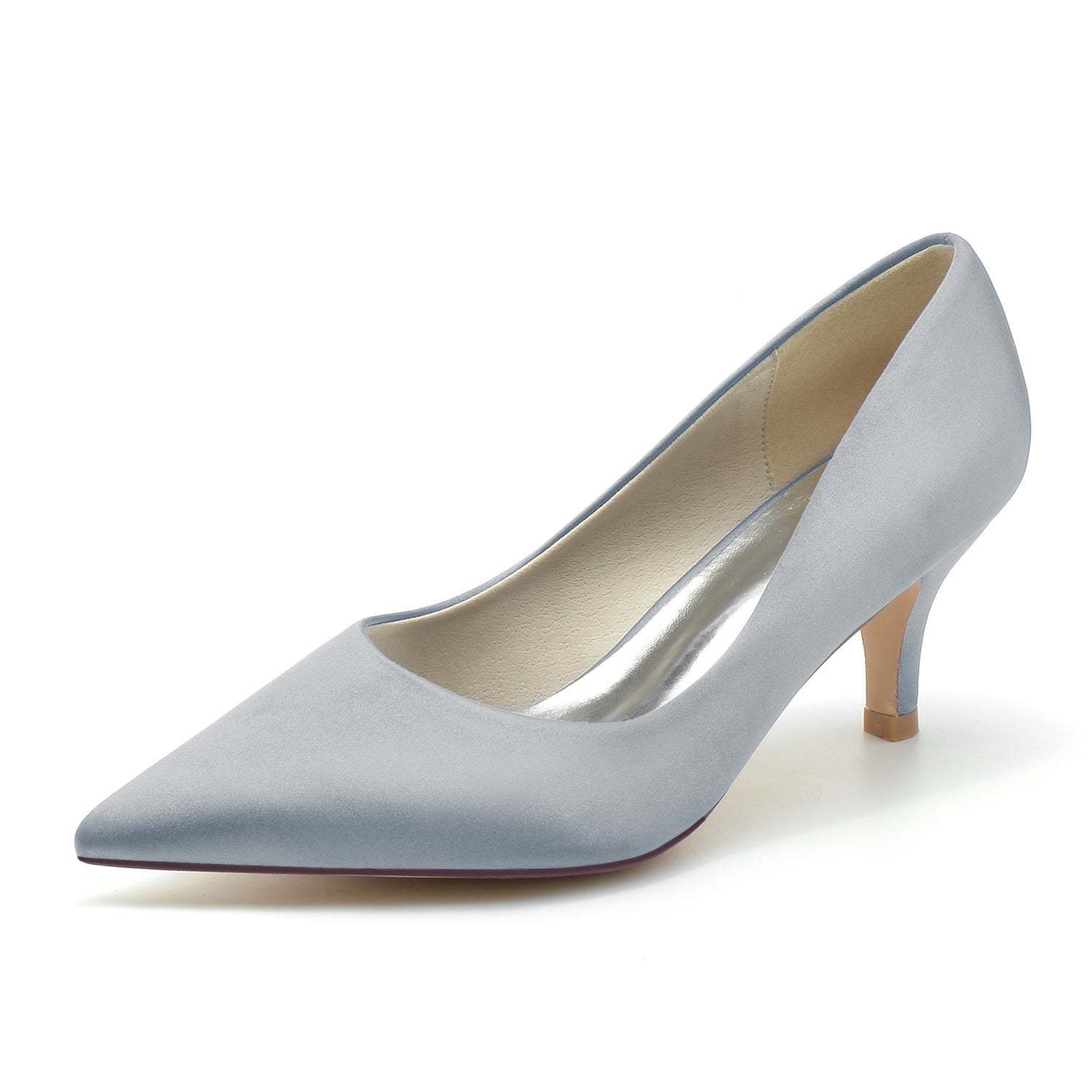 Bridal Silk Mid Heel Wedding Shoes for Women with Pointed Toe